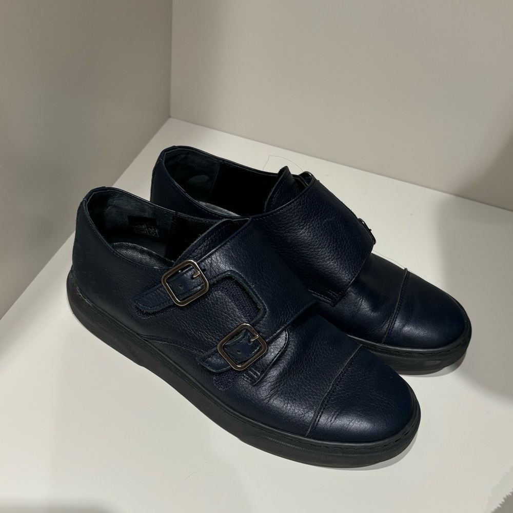 Boys Spanish leather navy blue dress shoes euro 37 monkstrap blublonc